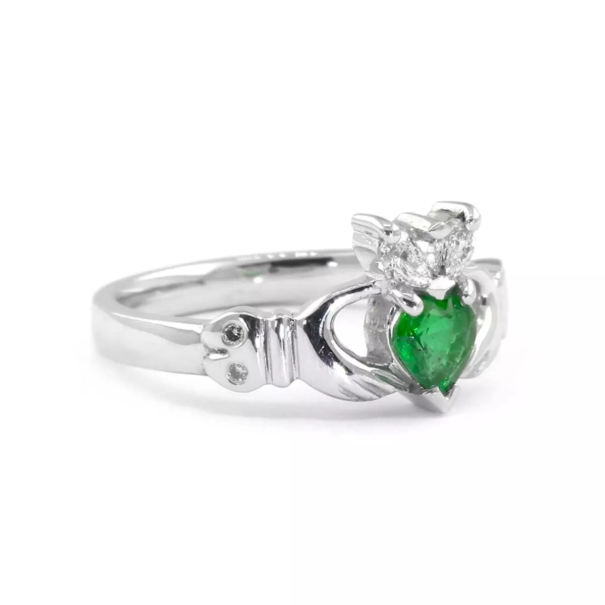 White Gold Claddagh Ring And Emerald 4 4