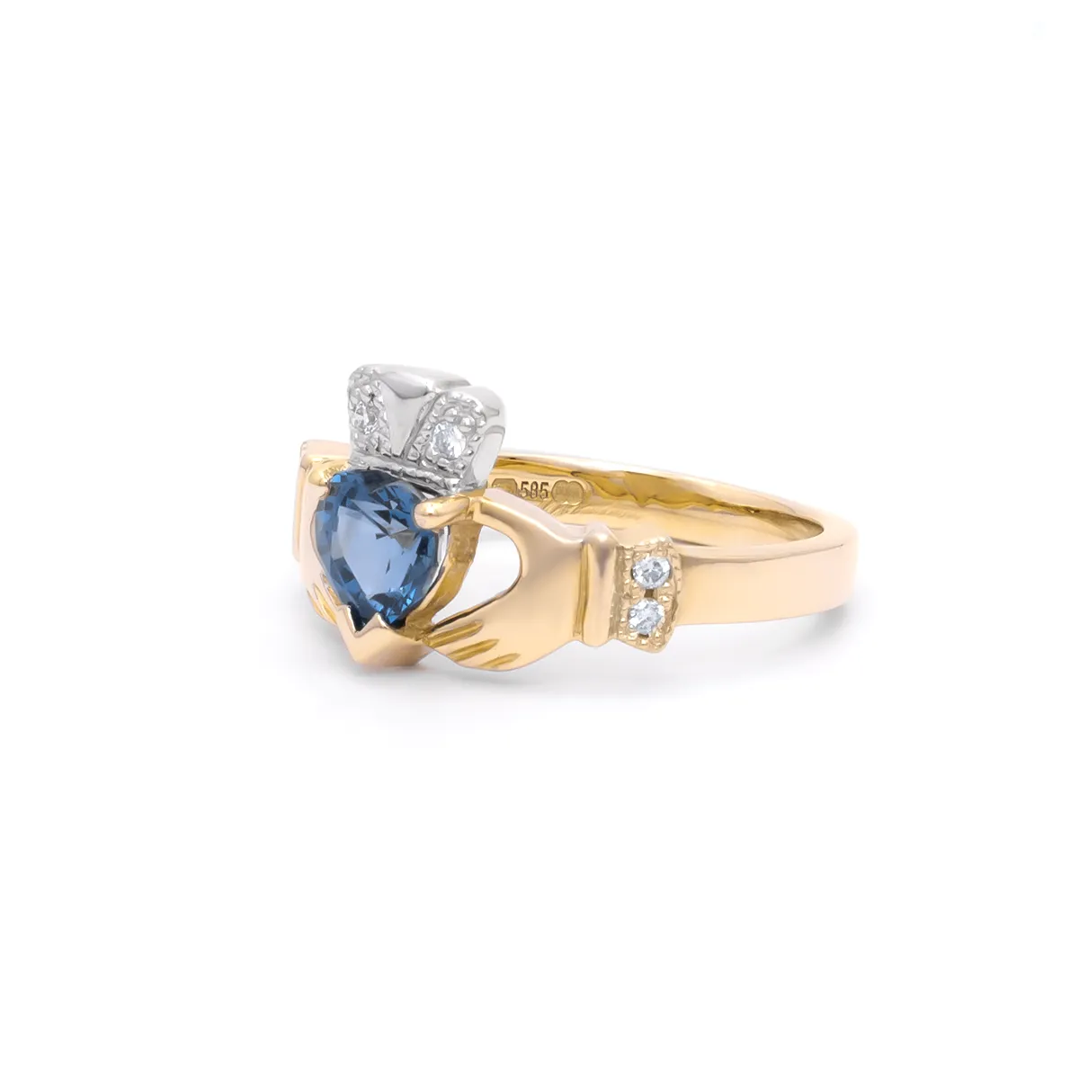 IJCR0016 Yellow Gold Sapphire Claddagh Ring 2...