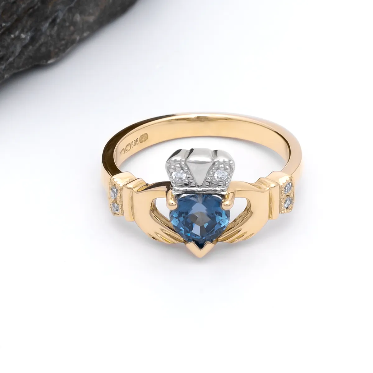 IJCR0016 Yellow Gold Sapphire Claddagh Ring 4