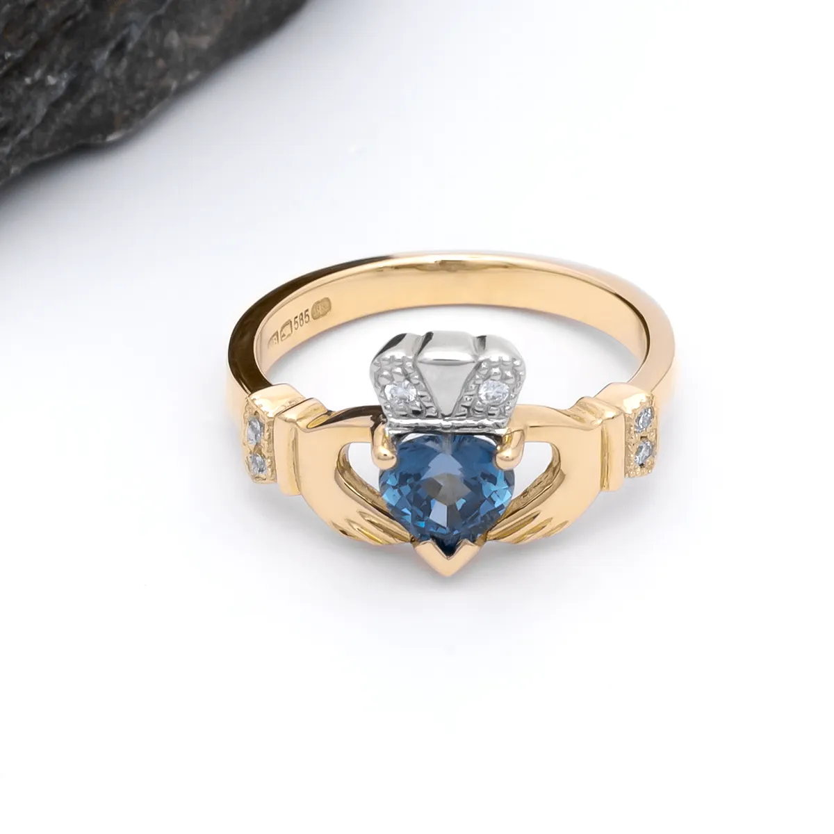 IJCR0016 Yellow Gold Sapphire Claddagh Ring 4...