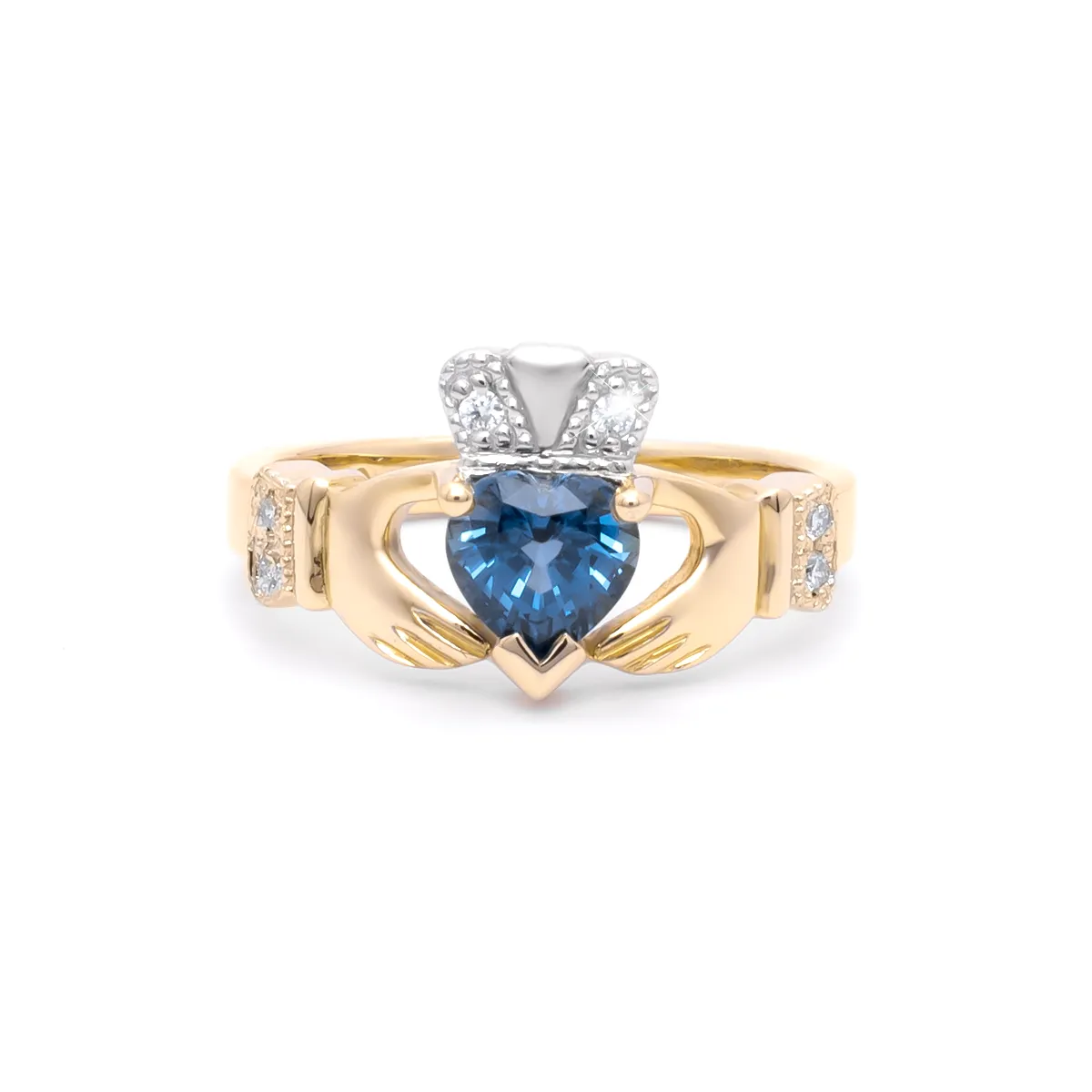 IJCR0016 Yellow Gold Sapphire Claddagh Ring 8...