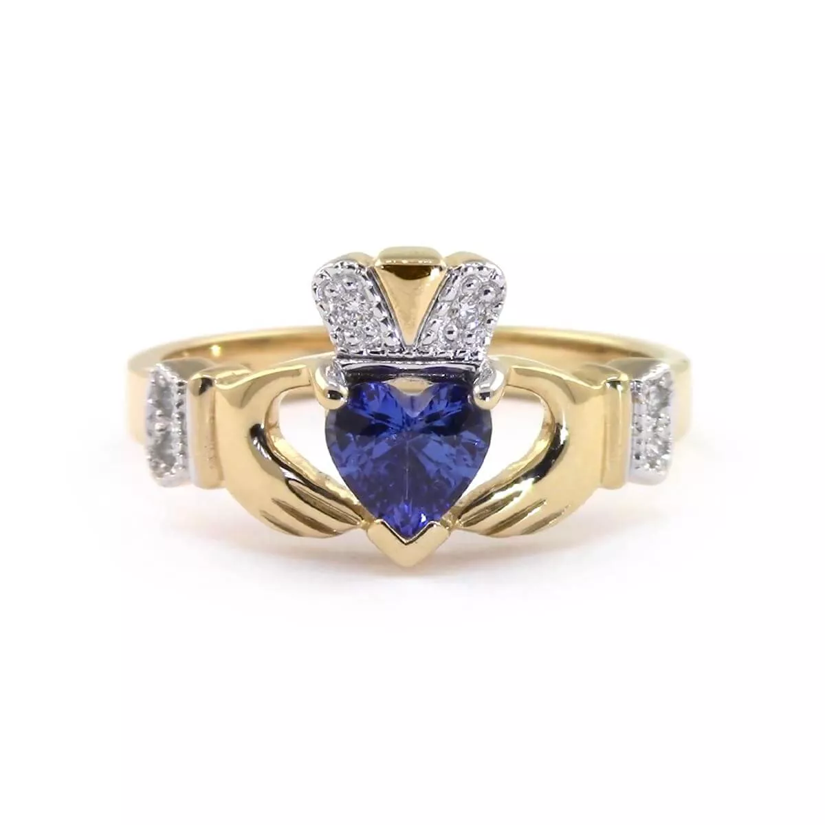Yellow Gold Heartshape Sapphire & Claddagh Engagement Ring