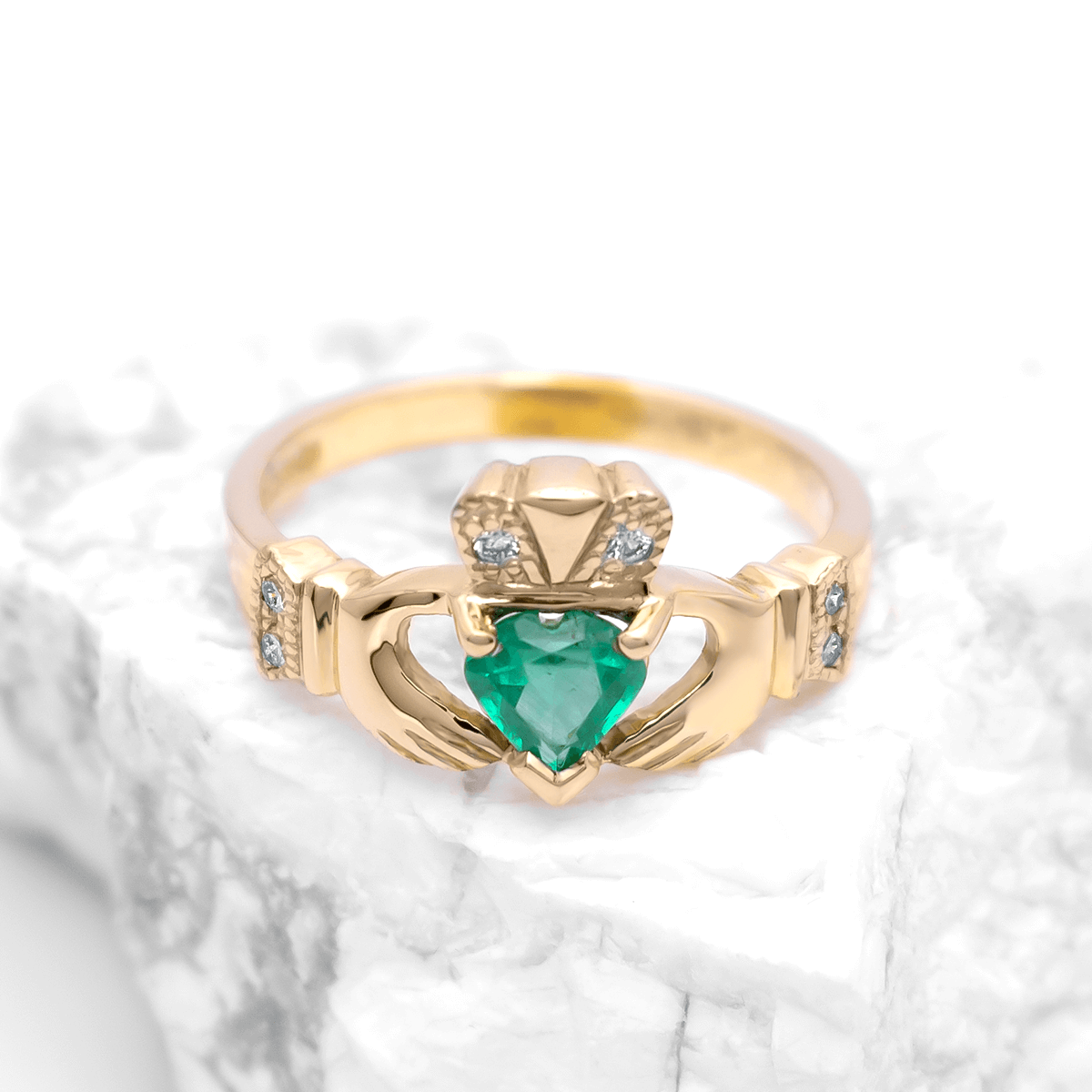 Emerald and Diamond Irish Claddagh Ring