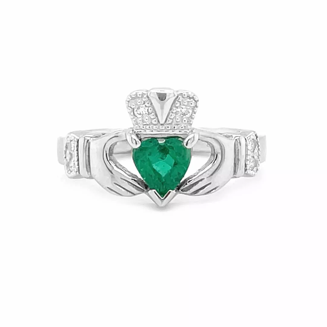 Claddagh Ring White Gold Emerald 1 1...