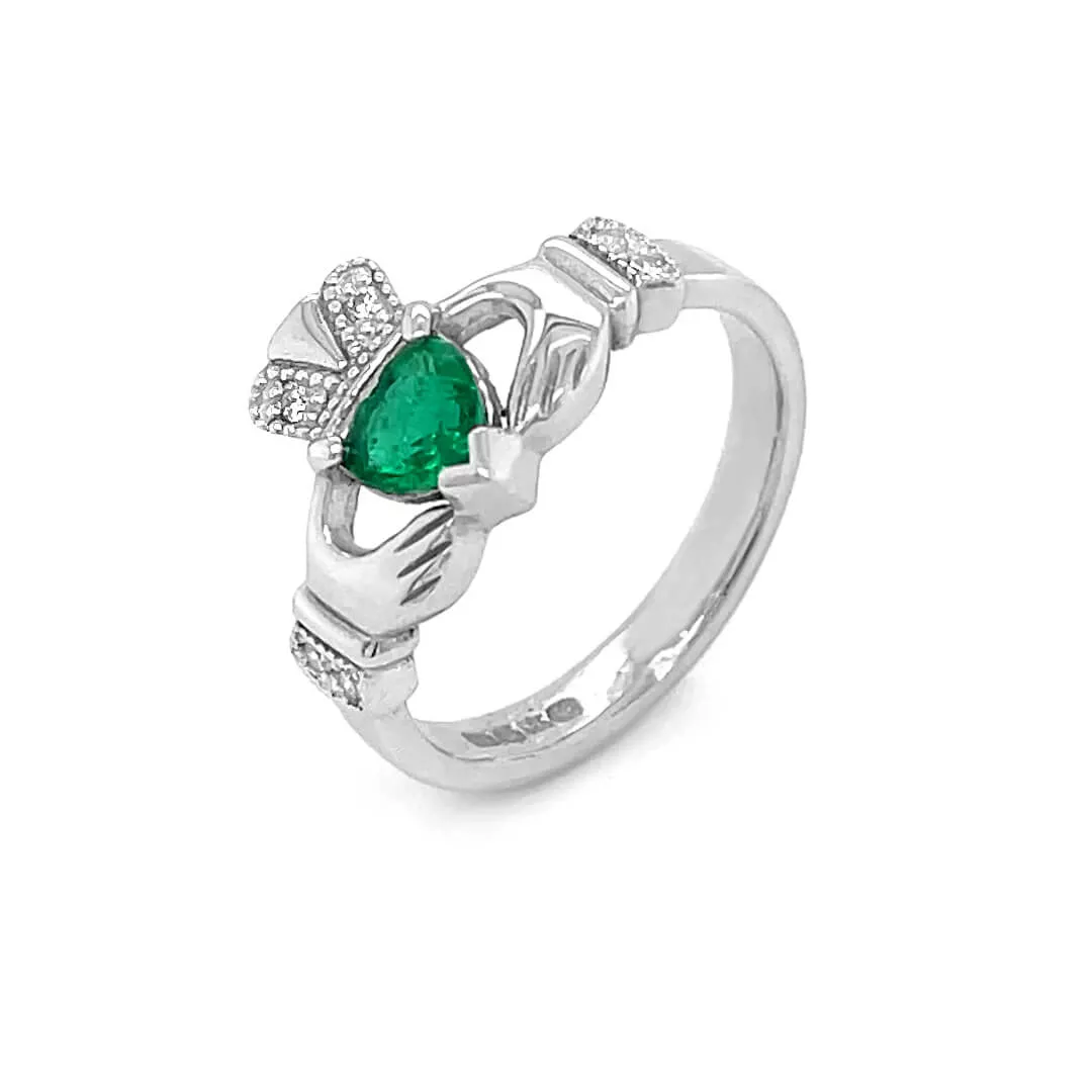 Claddagh Ring White Gold Emerald 2 2...