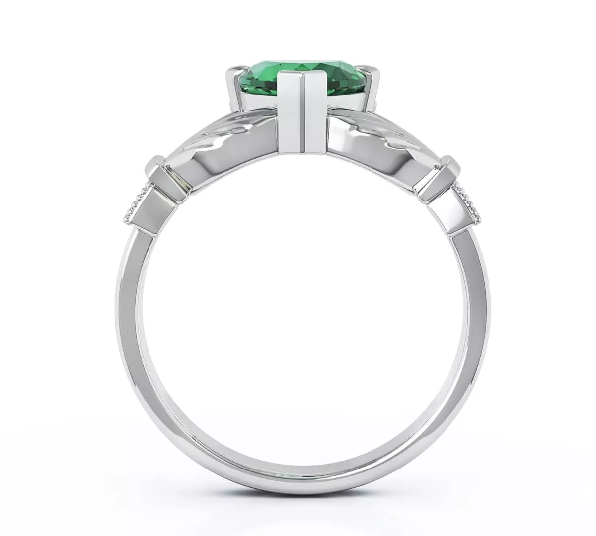 Claddagh Ring White Gold Emerald 3 3...