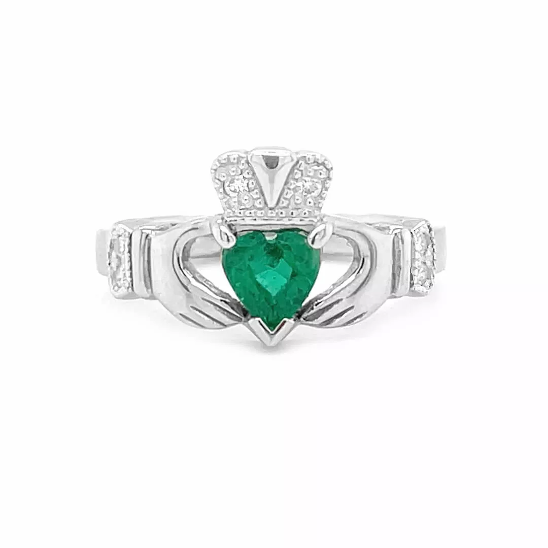 Heartshape Emerald And Diamond Claddagh Engagement Ring