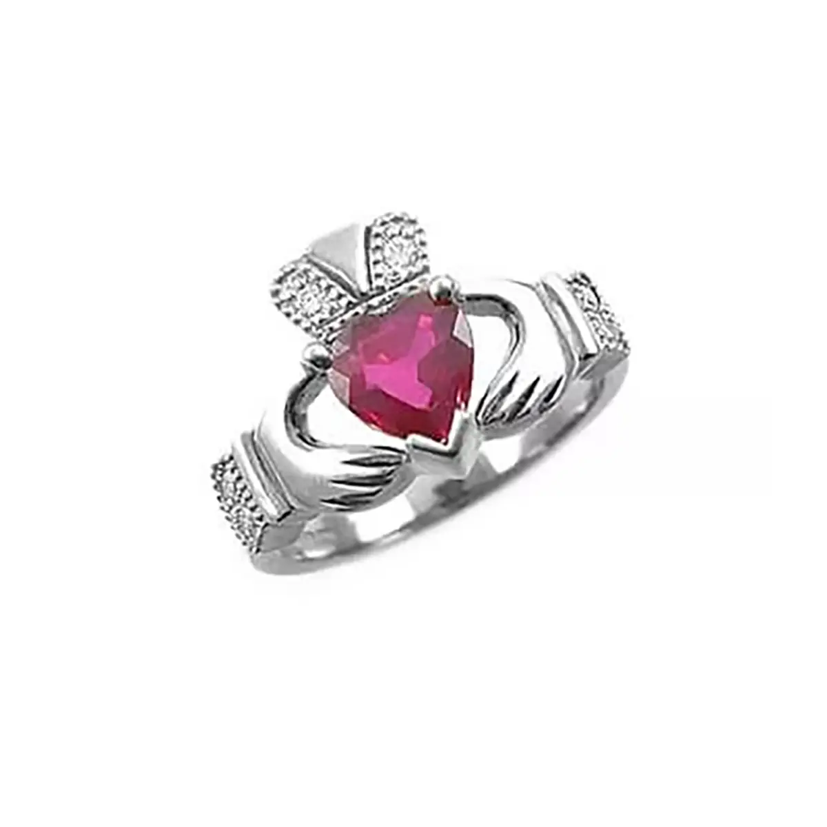 Claddagh Engagement Ring With Ruby In White Gold...