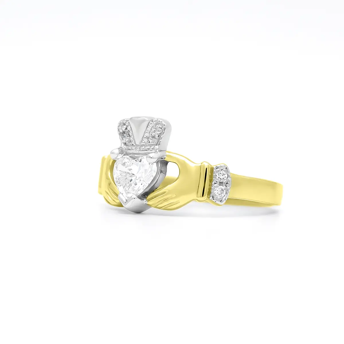 Ladies Gold Diamond Claddagh Ring 2...
