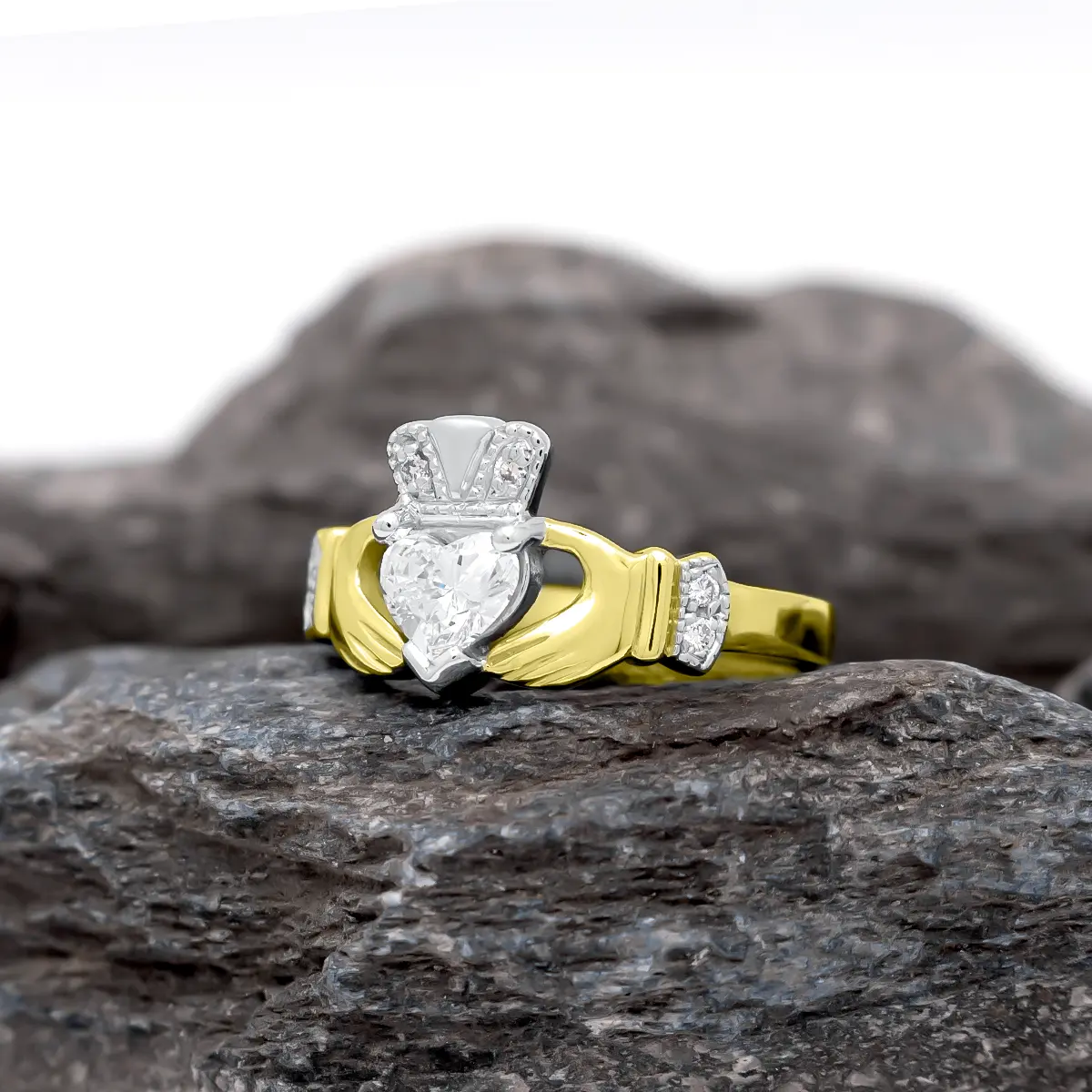 Ladies Gold Diamond Claddagh Ring 4...