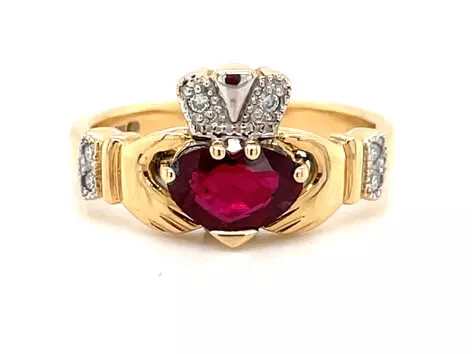 Heartshape Ruby Diamond Claddagh ring