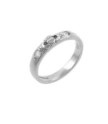 White Gold 2 Stone Wedding Claddagh Ring With Diamonds