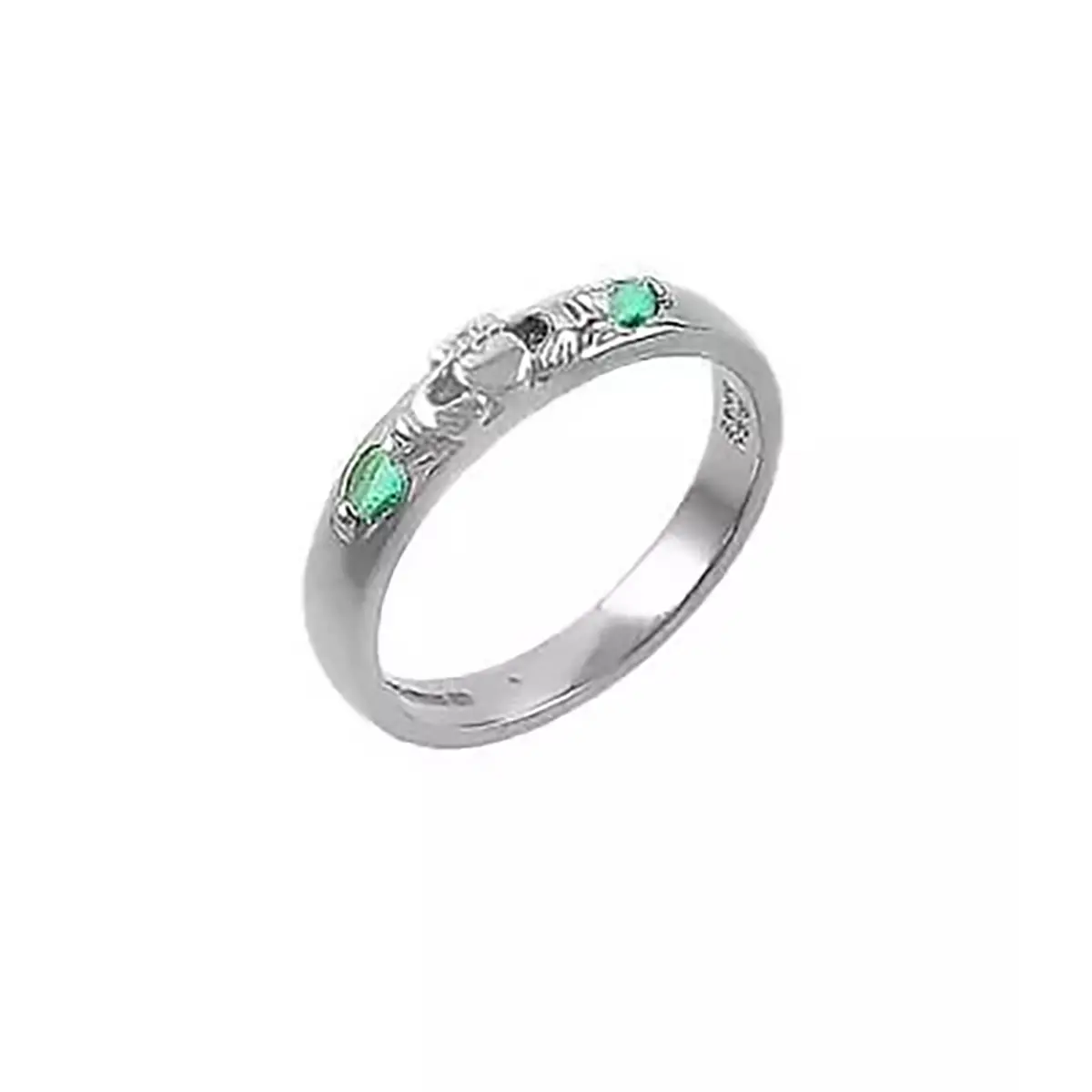 White Gold 2 Stone Emerald Claddagh Ring...