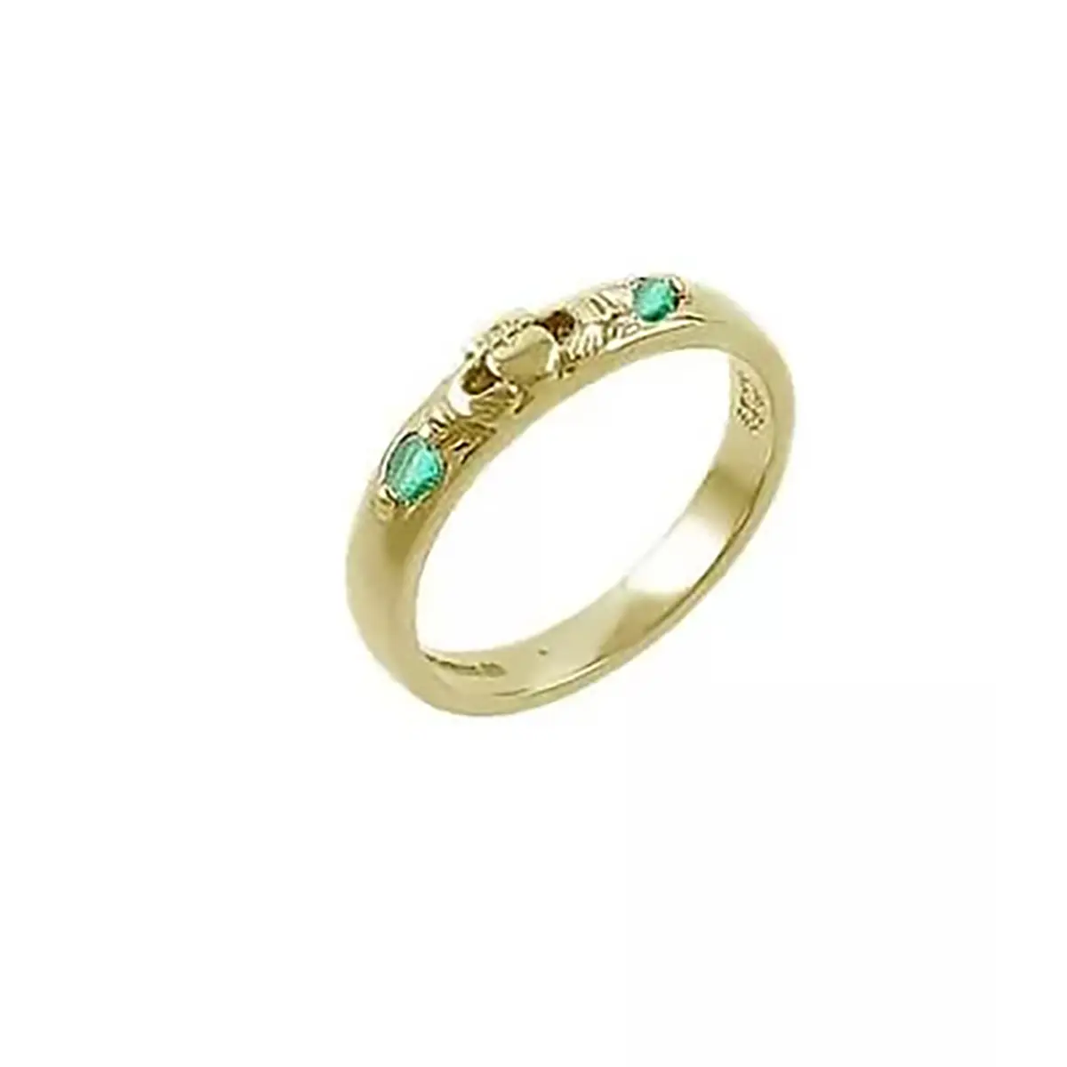 Gold 2 Stone Emerald Claddagh Ring...