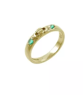 Yellow Gold  Emerald 2 Stone Claddagh Wedding Ring 1 1...