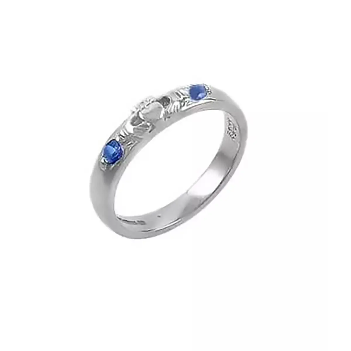 White Gold Claddagh Ring Set With 2 Sapphires...