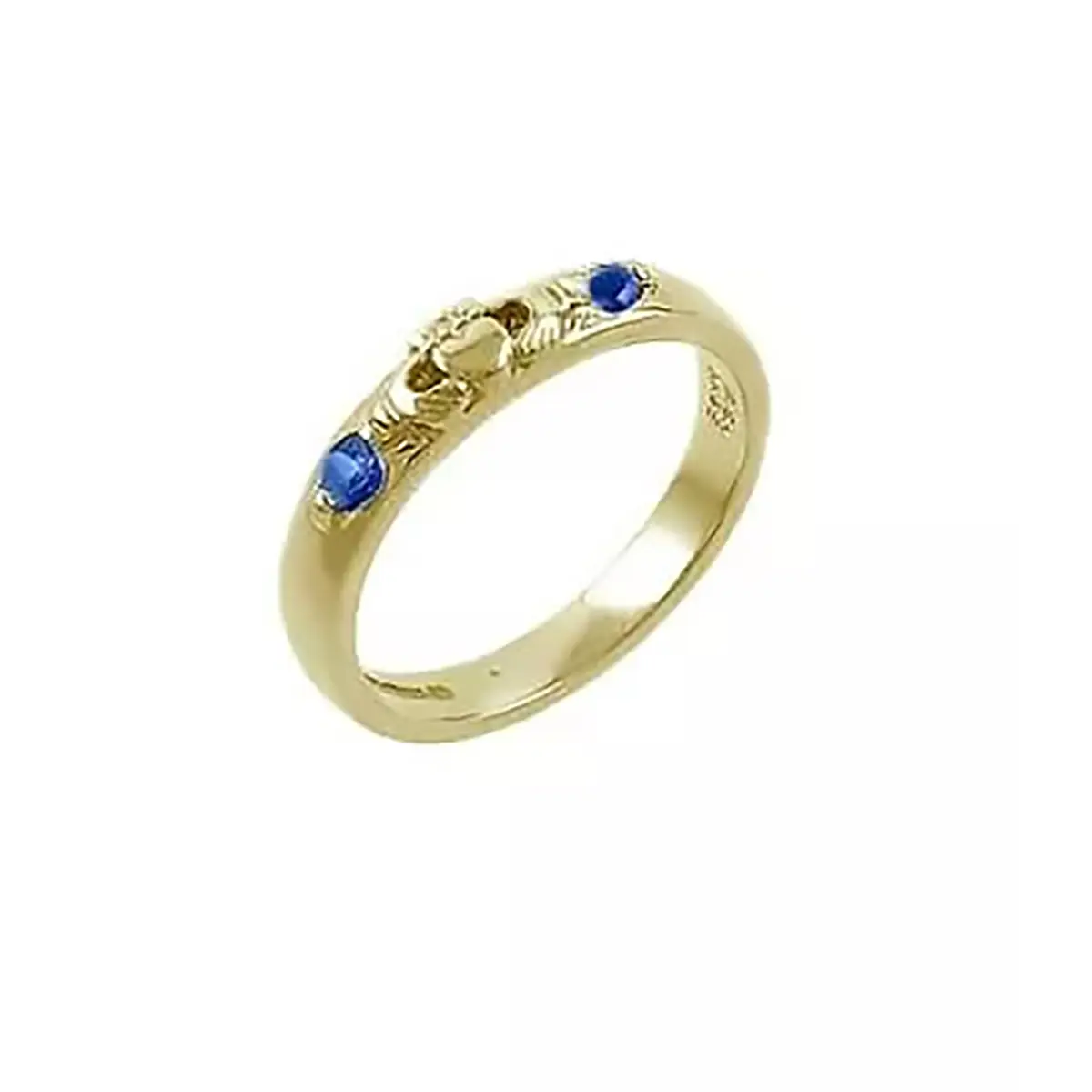 2 Stone Sapphire Claddagh Ring In 14k Gold...