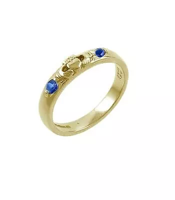Yellow Gold 2 Stone Sapphire Claddagh Ring