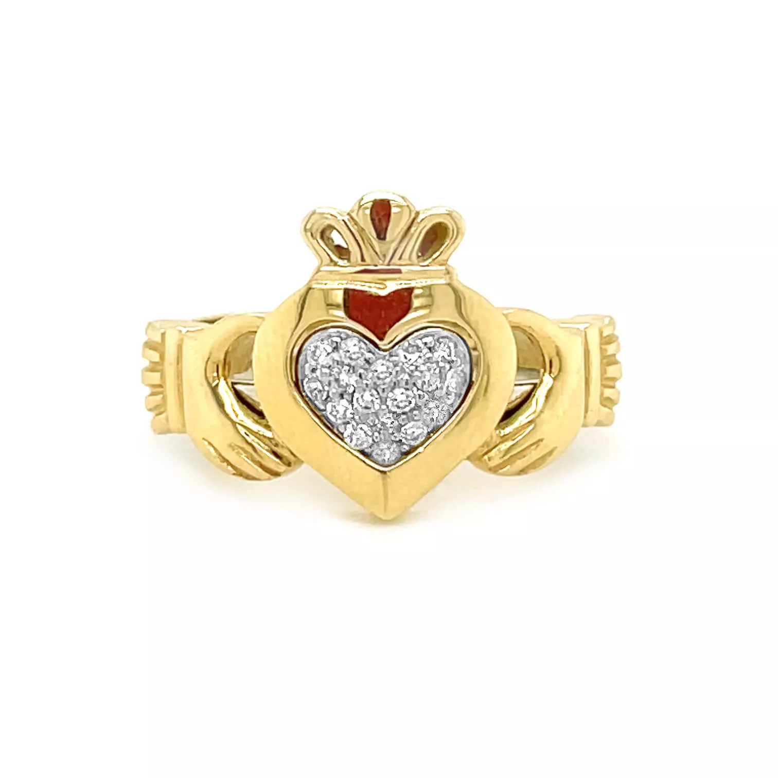 Yellow And White Gold Diamond Claddagh 2 Part Ring 1 1