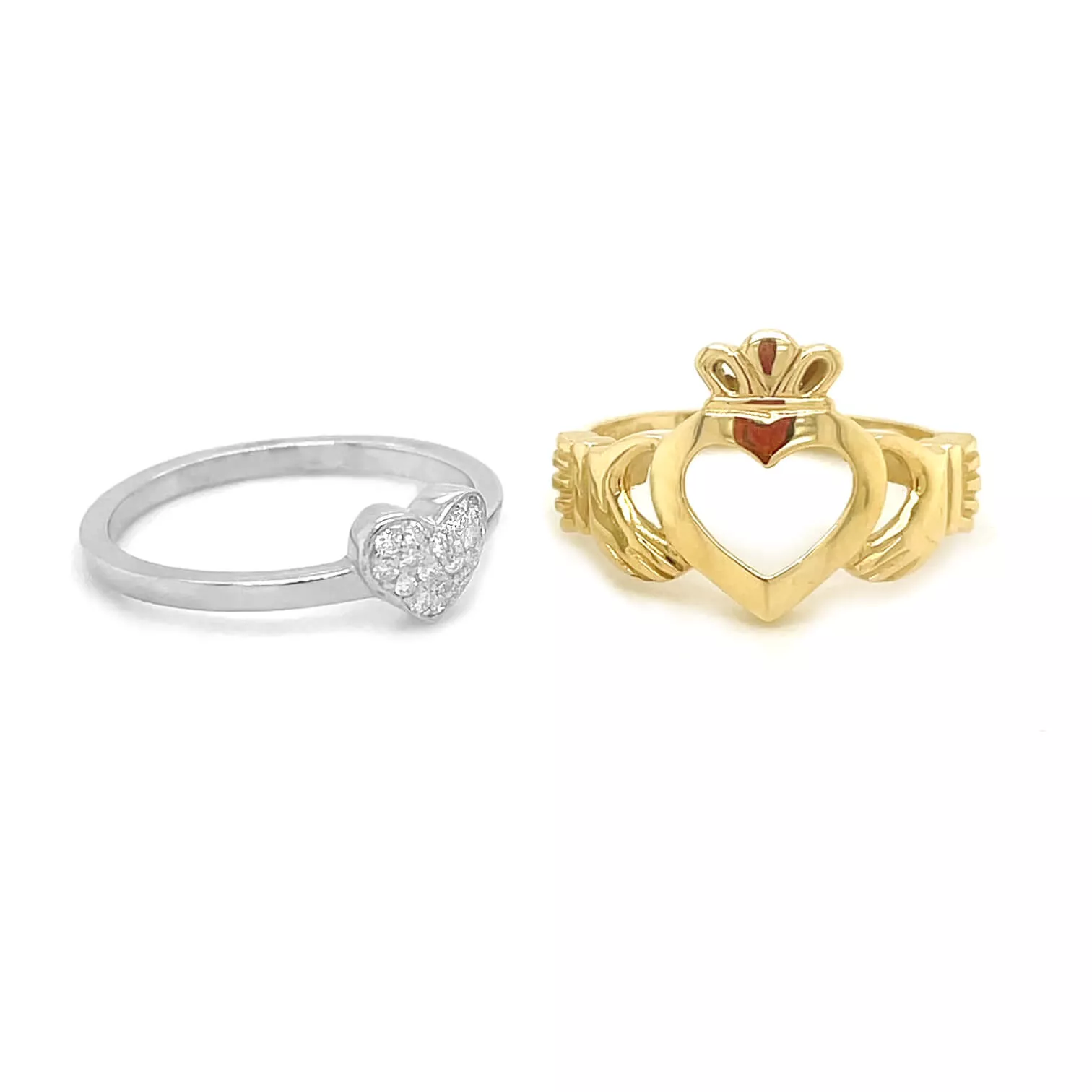 Yellow And White Gold Diamond Claddagh 2 Part Ring 2 2