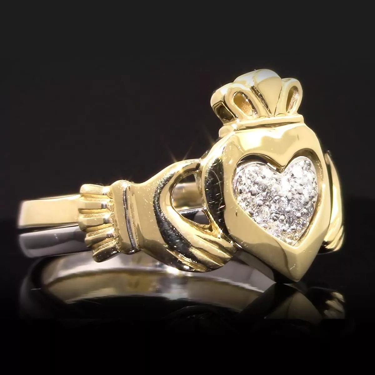 Yellow And White Gold Diamond Claddagh 2 Part Ring 3 3