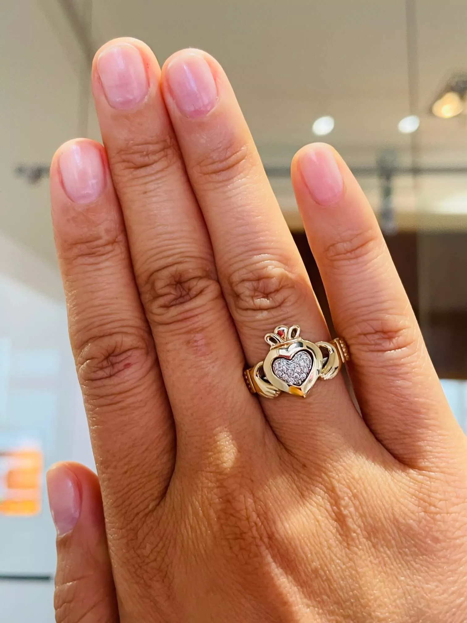 Yellow And White Gold Diamond Claddagh 2 Part Ring 5 5