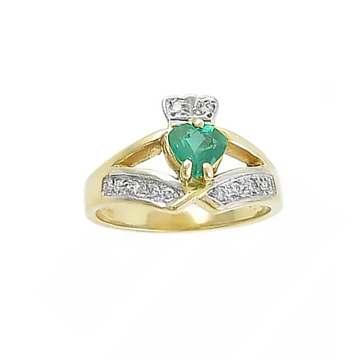 Emerald Heart Claddagh Ring With Diamonds