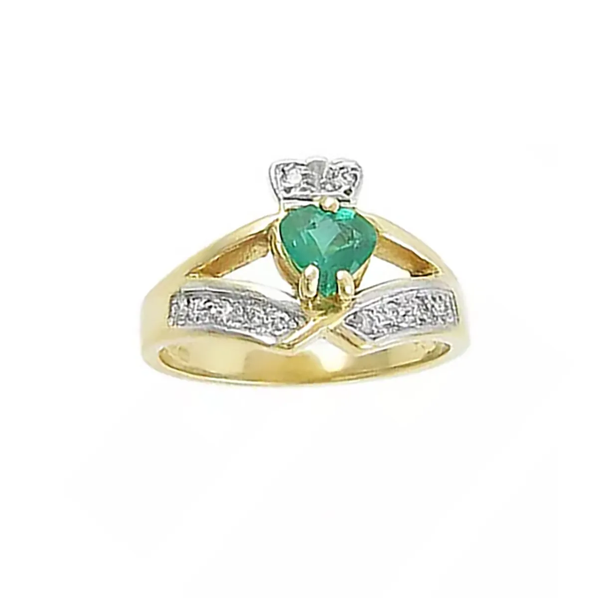 1_Emerald And Diamond Wishbone Claddagh Ring...