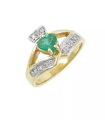 Emerald And Diamond Wishbone Claddagh Ring 1 1