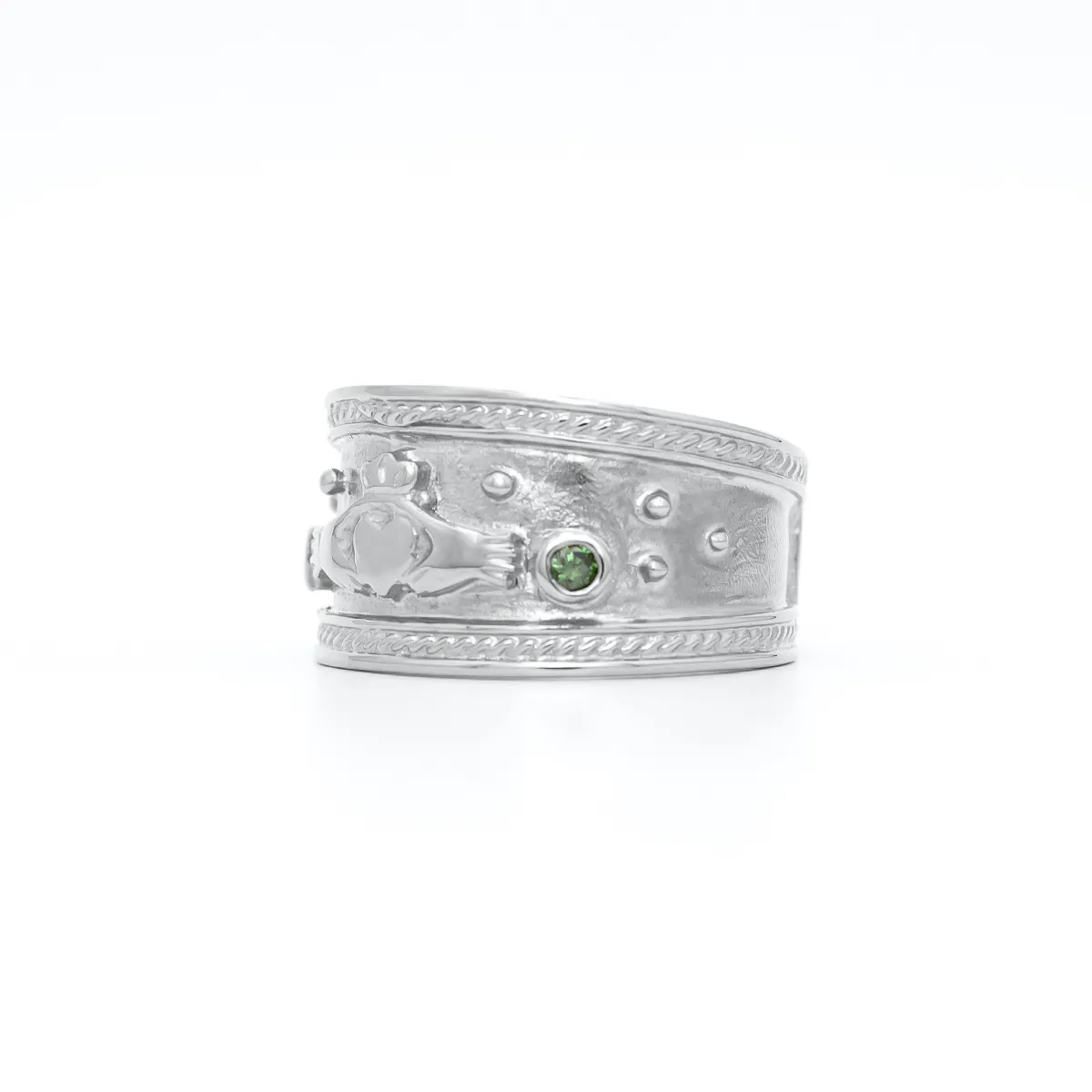 White Gold Emerald Claddagh Ring Wide 2...