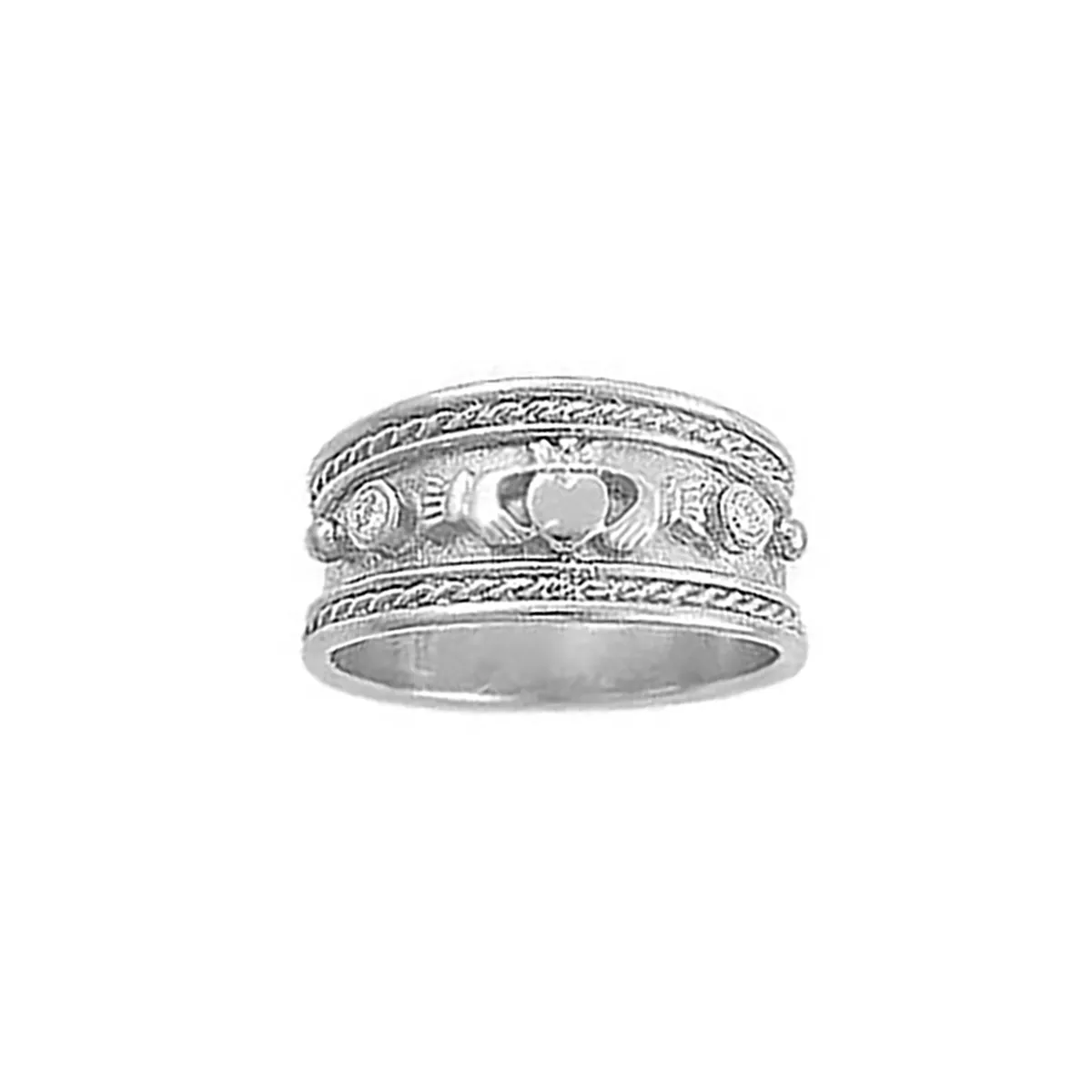 Handcrafted Diamond Claddagh Wedding Ring in White Gold...