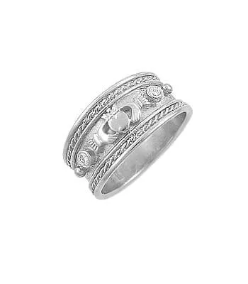Mens White Gold Wide Band Claddagh Ring 1 1