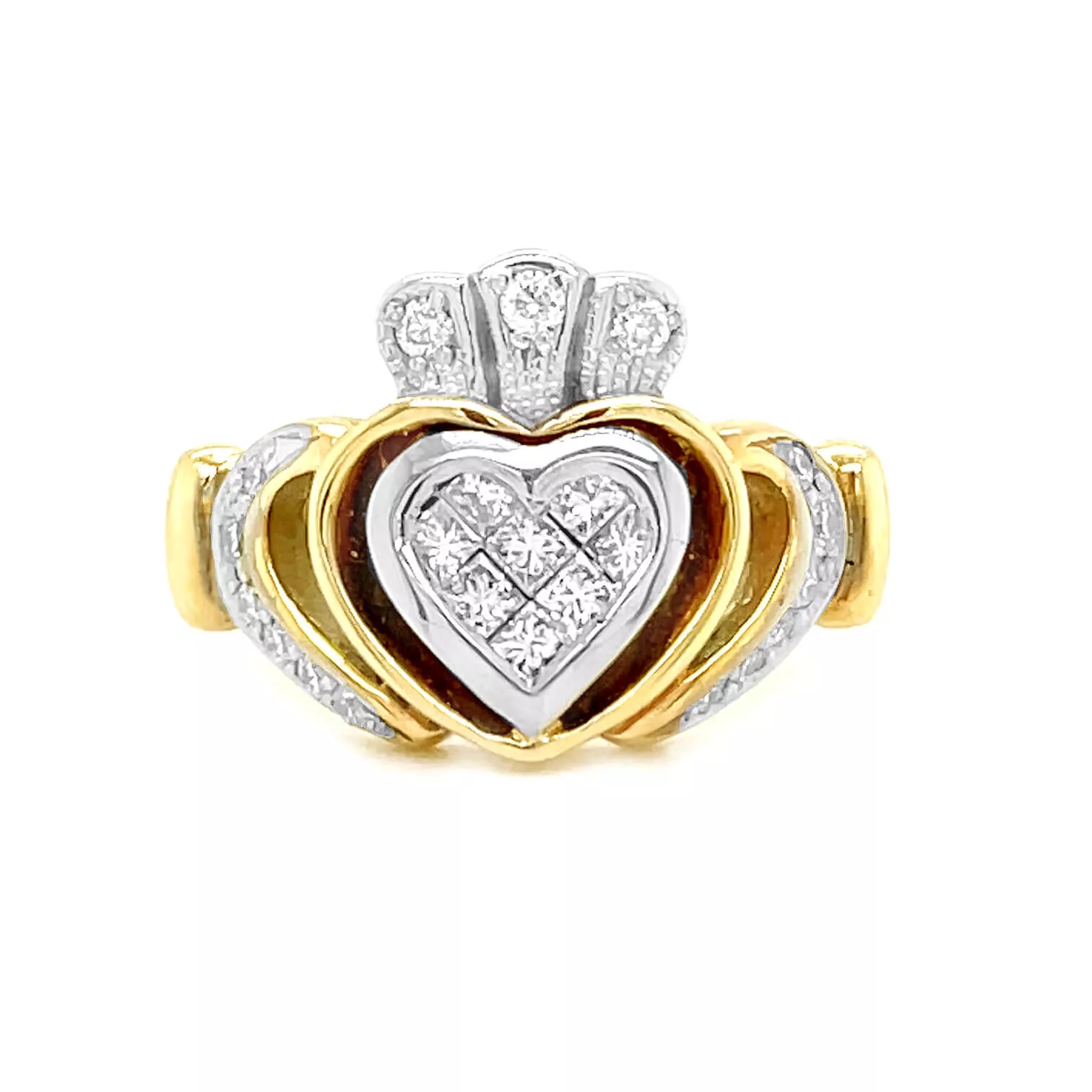 Yellow Gold Princess Cut Diamond Claddagh Ring 1 1...