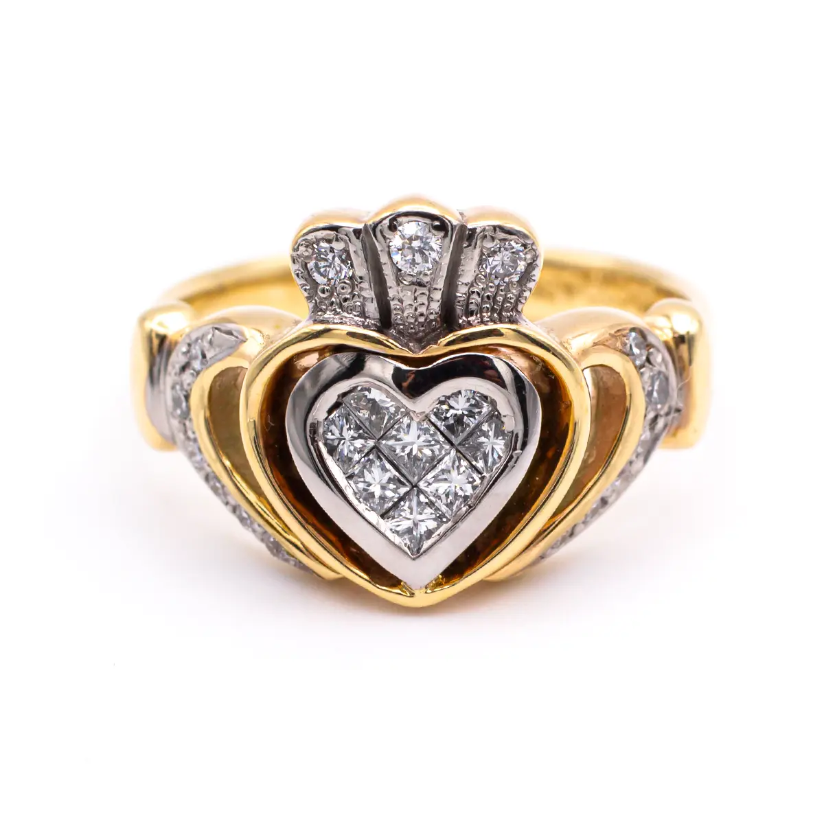 Gold Diamond Claddagh Engagement Ring 1...