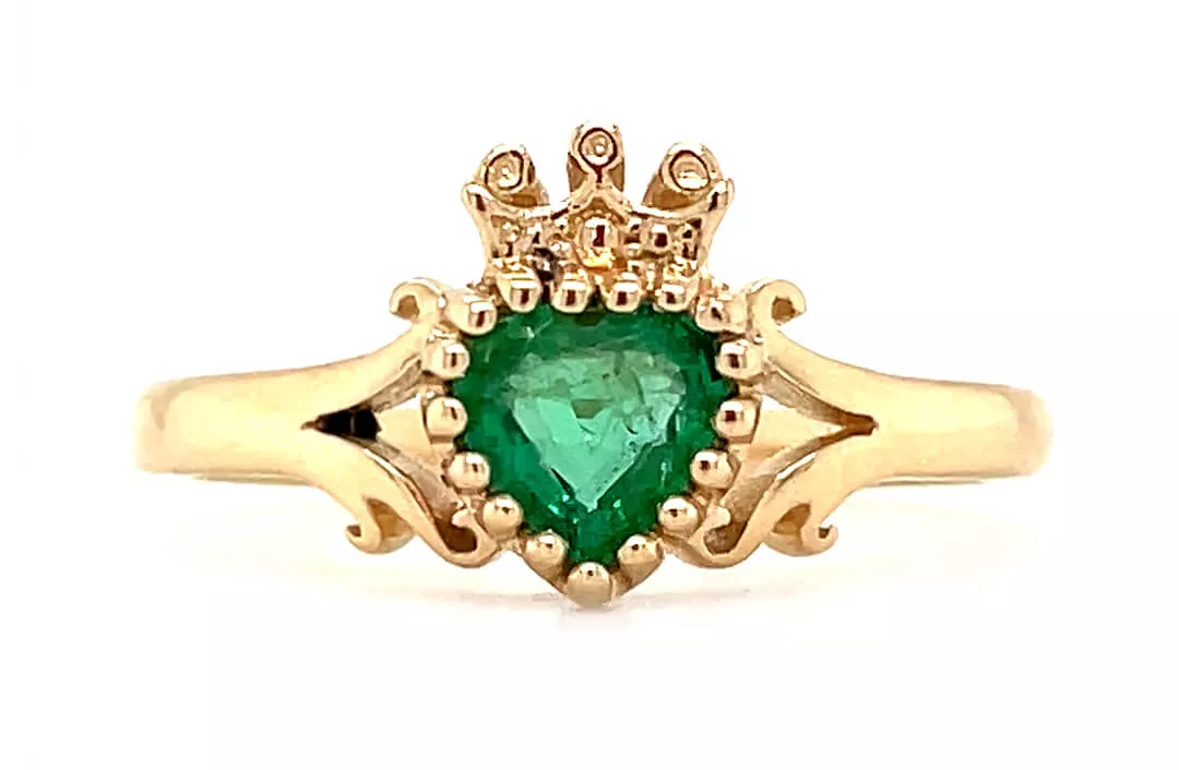 Yellow Gold Heartshape Emerald Claddagh Ring 1 1