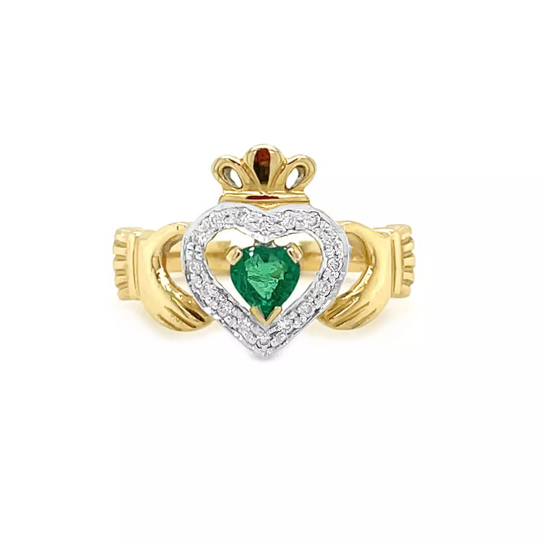Emerald Diamond Claddagh Ring Adorned With Diamonds