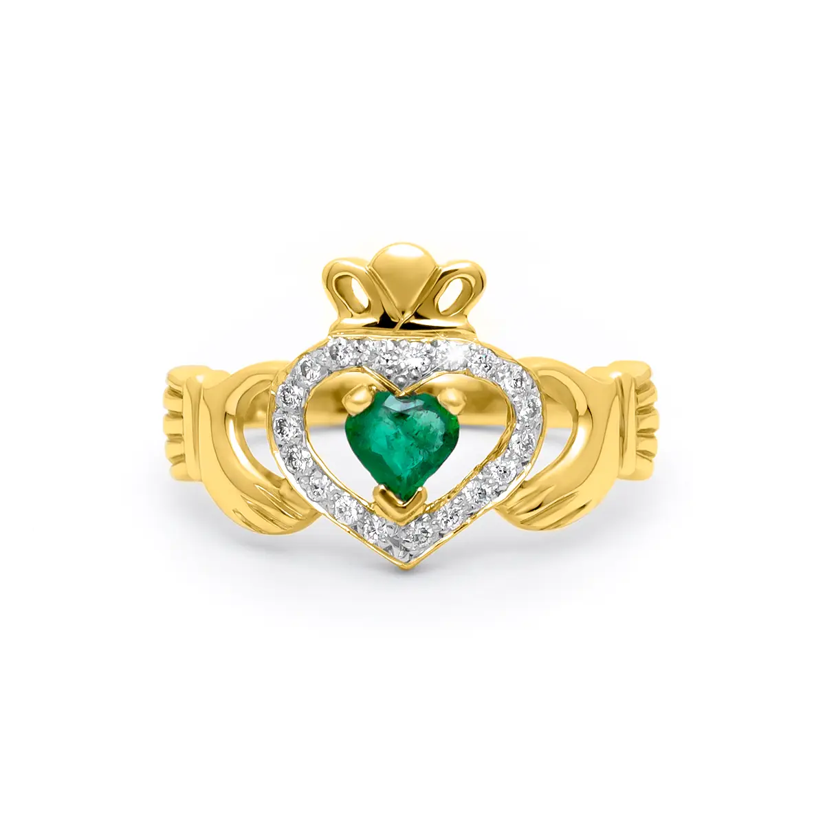 Gold Emerald Diamond Ladies Claddagh Ring 1...