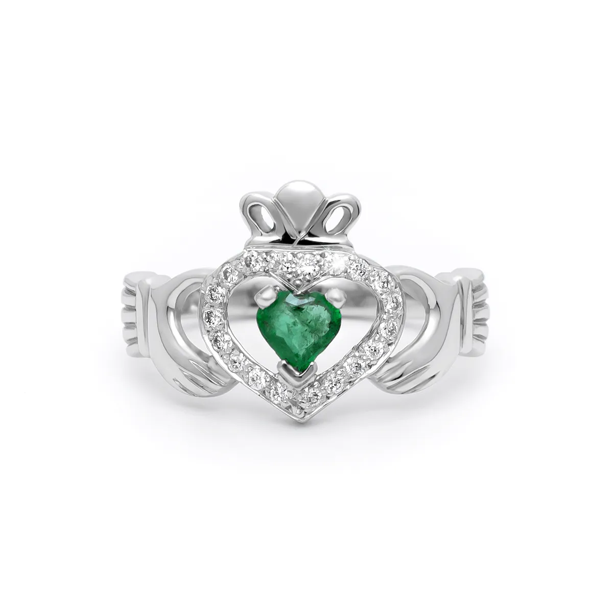Claddagh Emerald Ring With Diamond White Gold 1...
