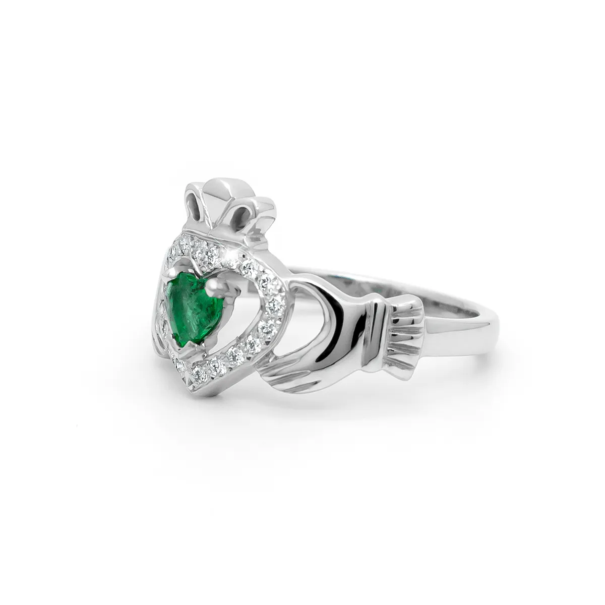 Claddagh Emerald Ring With Diamond White Gold 2...