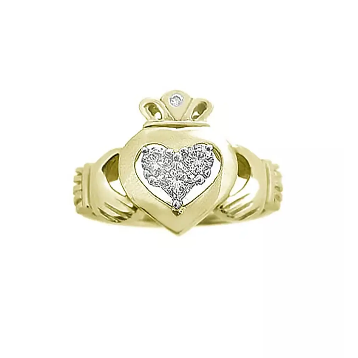 4_Yellow Gold 3 Stone Diamond Claddagh Engagement Ring...