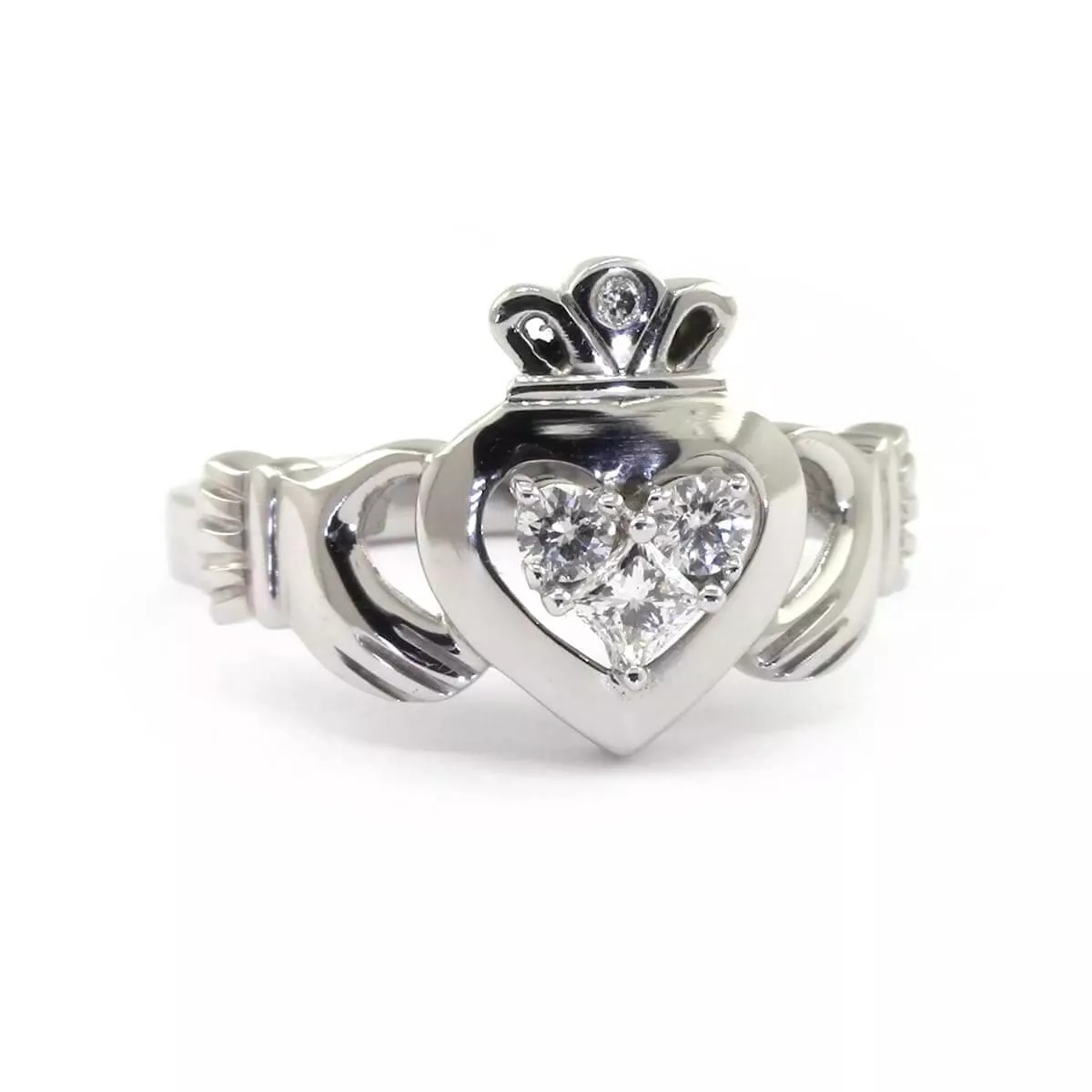 White Gold 3  Stone Diamond Claddagh Engagement Ring 4 4