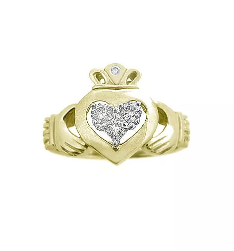 Yellow Gold 3 Stone Diamond Claddagh Engagement Ring 1 1...
