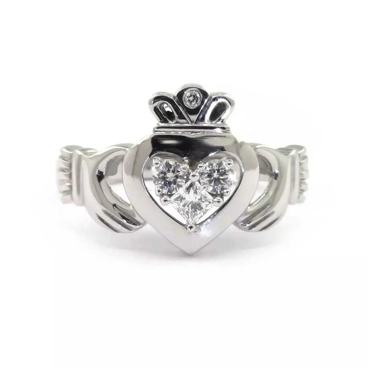 _White Gold 3  Stone Diamond Claddagh Engagement Ring