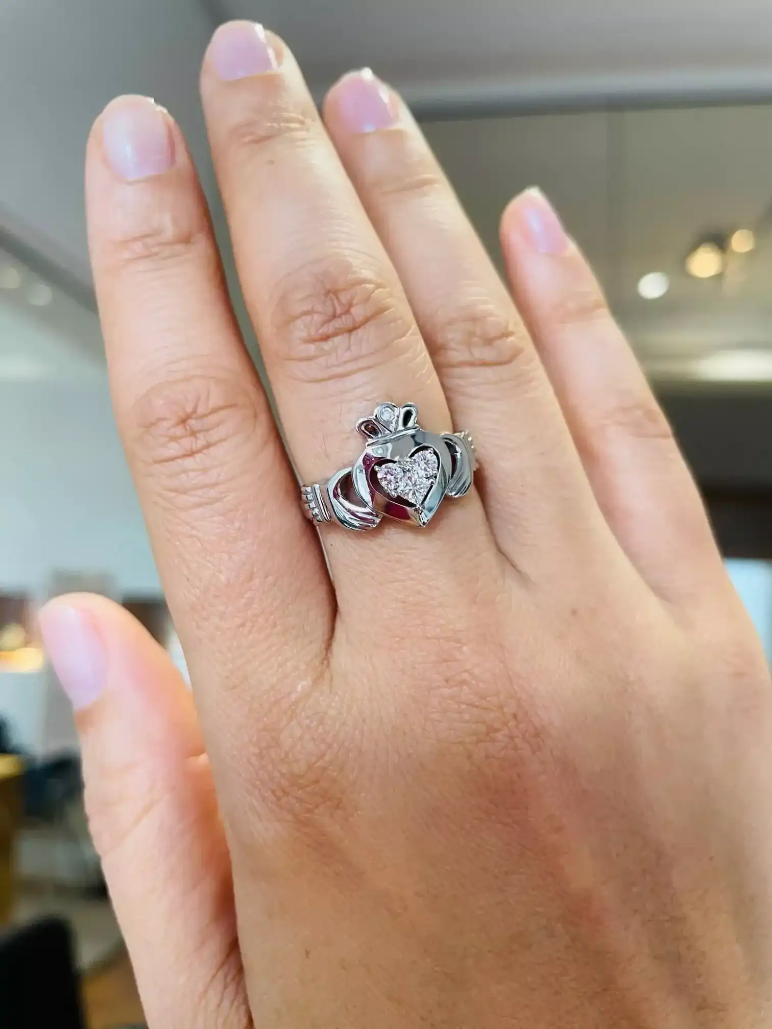 White Gold 320 Stone Diamond Claddagh Engagement Ring 2 1...