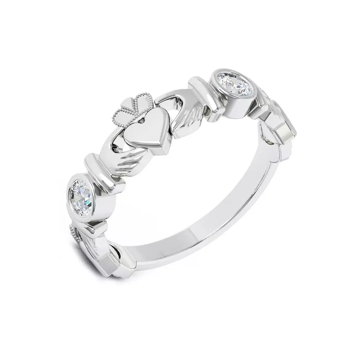 White Gold Claddagh Ring And Diamond
