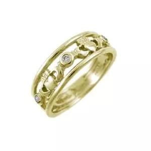 14k Yellow Gold 3 Diamond Claddagh Ring