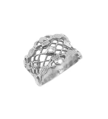 Fine 3 Stone Diamond Claddagh Wide Ring