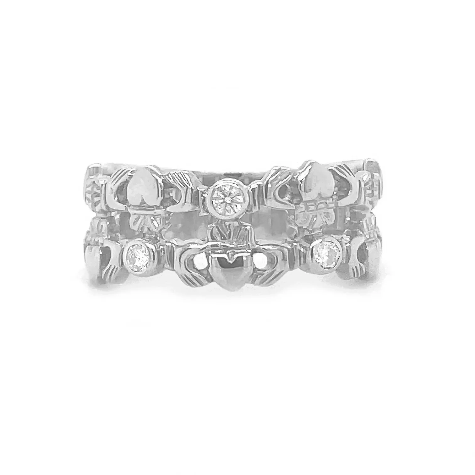 3 Stone Diamond Claddagh Ring