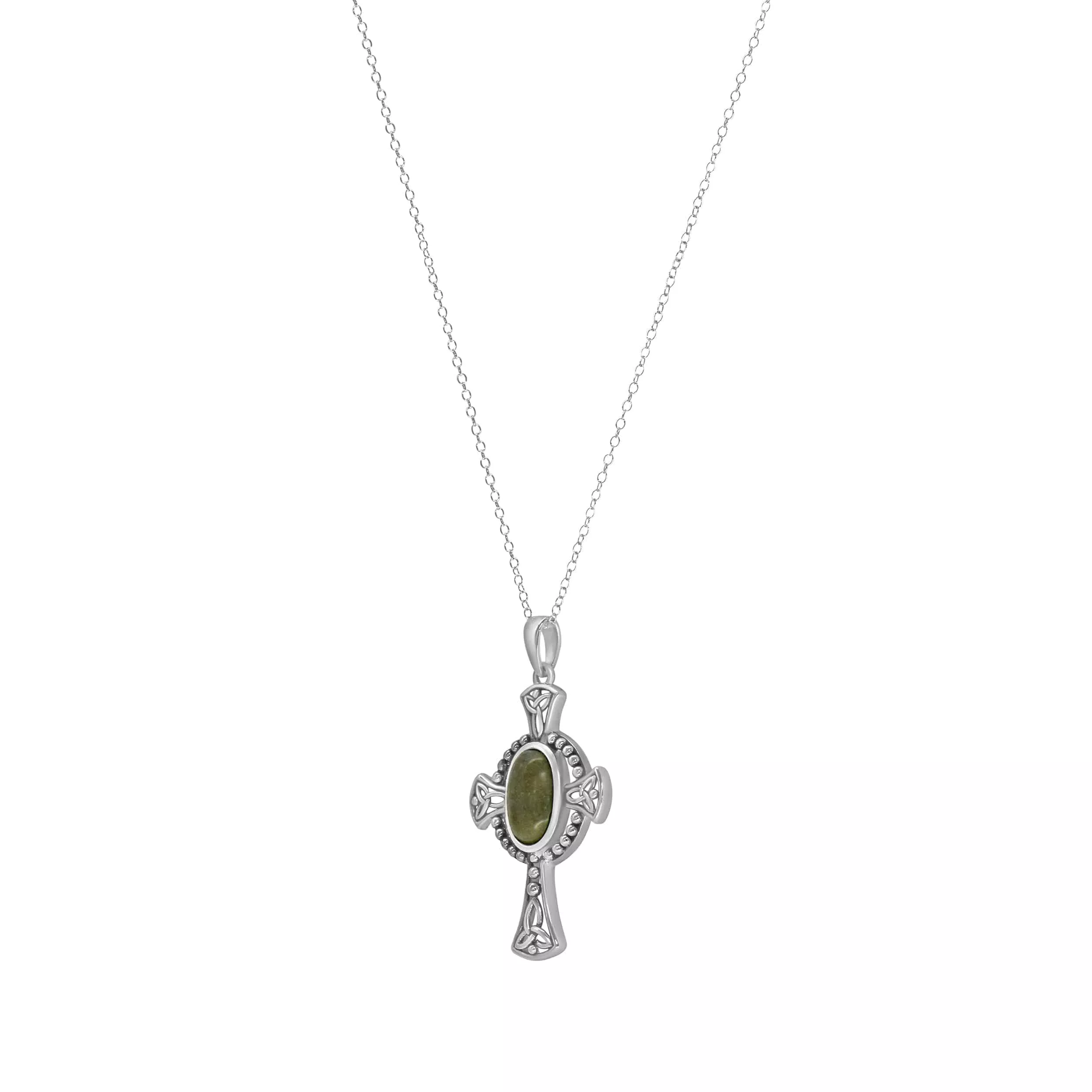 Oval Connemara Marble Sterling Silver Celtic Cross Pendant Photo 6 