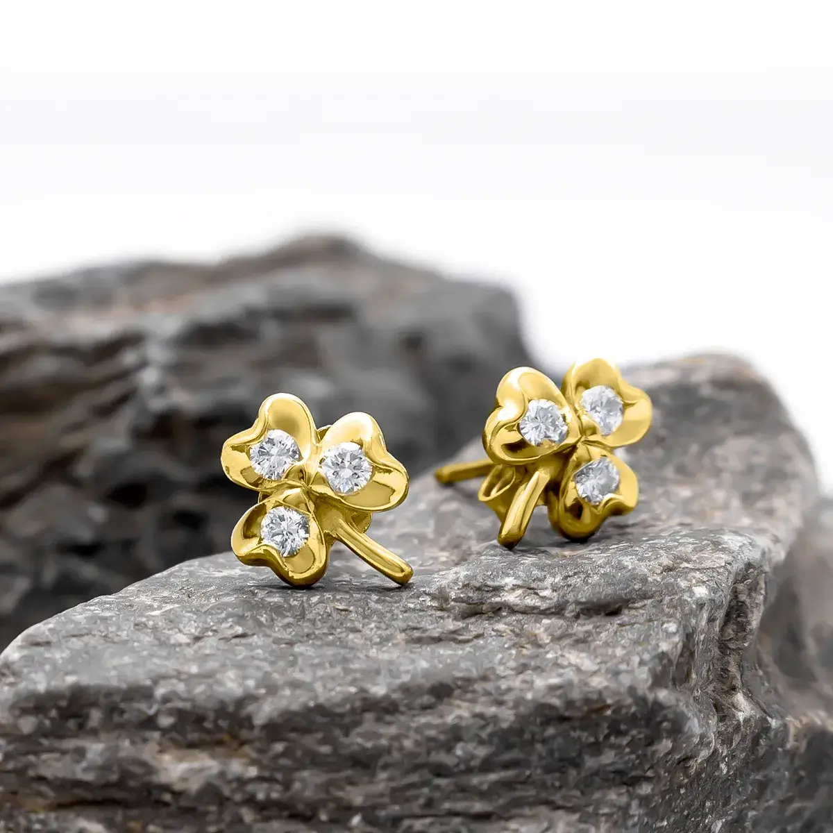3 Stone Diamond Shamrock Stud Earrings Uniquely Crafted In 14K Gold...